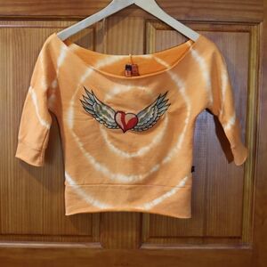 Le Donna Orange Tie-Dye Off-Shoulder Festival Biker Tattoo Going Out Top XS